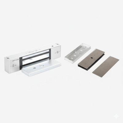 Kit de Control de Acceso / Chapa Magnética 1200 lbs (545 kg) / Montaje en U para Puerta de Cristal / Uso Interior / Certificación UL / Doble Voltaje 12/24 VDC