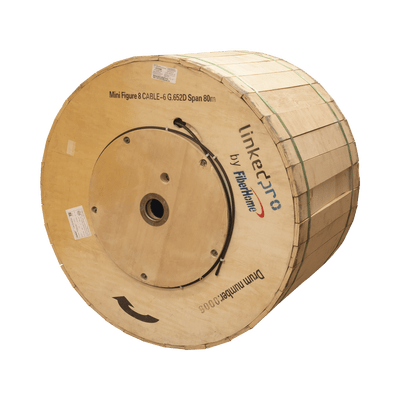 Carrete de Fibra Óptica Aérea Mini Figura 8 / G.652D Monomodo / 6 Hilos / Span 80 m (262 ft) / 4 km (2.5 mi)