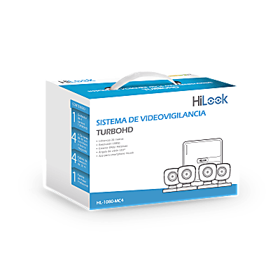 Kit TurboHD / 4 Canales / 4 Cámaras Bala 2 Megapixel / IR 20 m (65.6 ft) / H.265+ / IP66 / HDMI y VGA Simultáneo