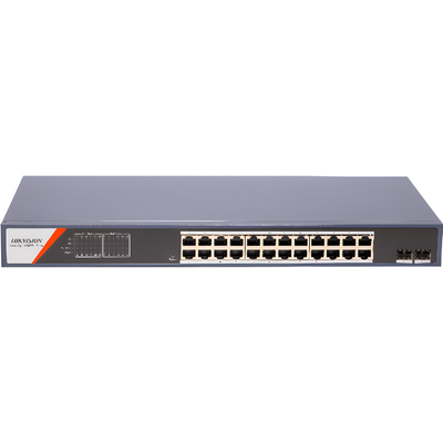 Switch PoE+ Administrable / 24 Puertos Gigabit / 2 Puertos SFP / PoE Extendido 250 m (820.2 ft) / 370 W / Tasa de Reenvío 36.688 Mpps