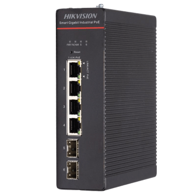 Switch Industrial Administrable / 4 Puertos Gigabit Hi-PoE 90 W / 2 Puertos SFP / 300 W Total / 48-57 VCD / 984 Pies de Alcance