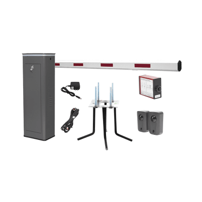 Kit COMPLETO Barrera Derecha XBS Con Corona LED / Brazo de 5.5 Metros / Incluye Sensor de Masa, Transformador, Lazo Magnético, Ancla, Fotoceldas y 2 Controles Inalámbricos